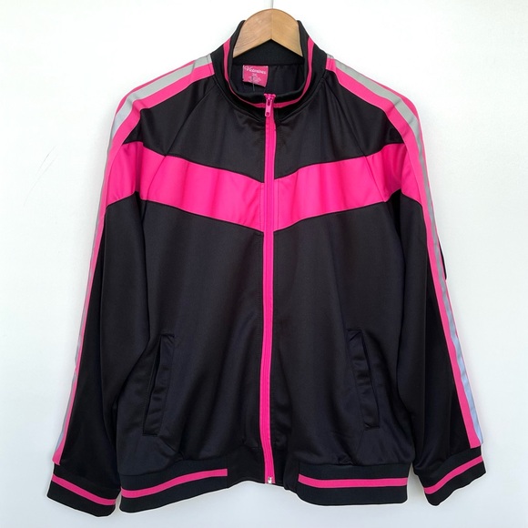 Victorious Colorblock Reflective Neon Stripe Band Jacket Activewear Zip Pockets - Picture 4 of 11
